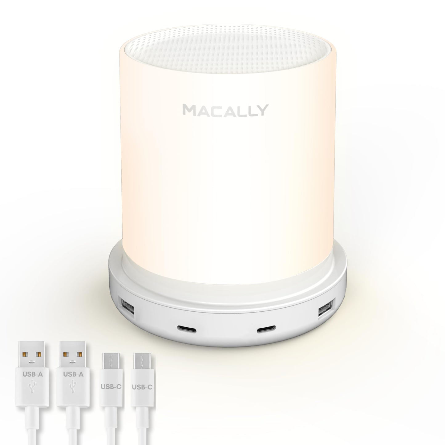 Macally Small Bedside Lamp with USB Ports (USB C + A) - Fast Charging Bedside Light and 3 Way Dimmable Touch Lamp for Nightstands - Great as a Night Light and Charger for Bedrooms