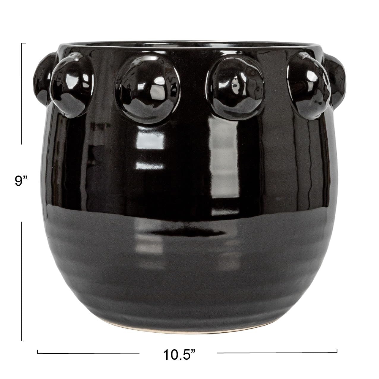 Creative Co-Op Round Terra-Cotta Planter with Raised Dots Design, Black