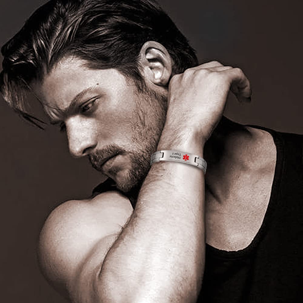 EnerMagiX Medical Id Bracelets for Men Women, Titanium Personalized Engrave Alert Id Bracelet for Type 2 Diabetes,Type 1 Diabetes, Apixaban (Type 1 Bracelets)