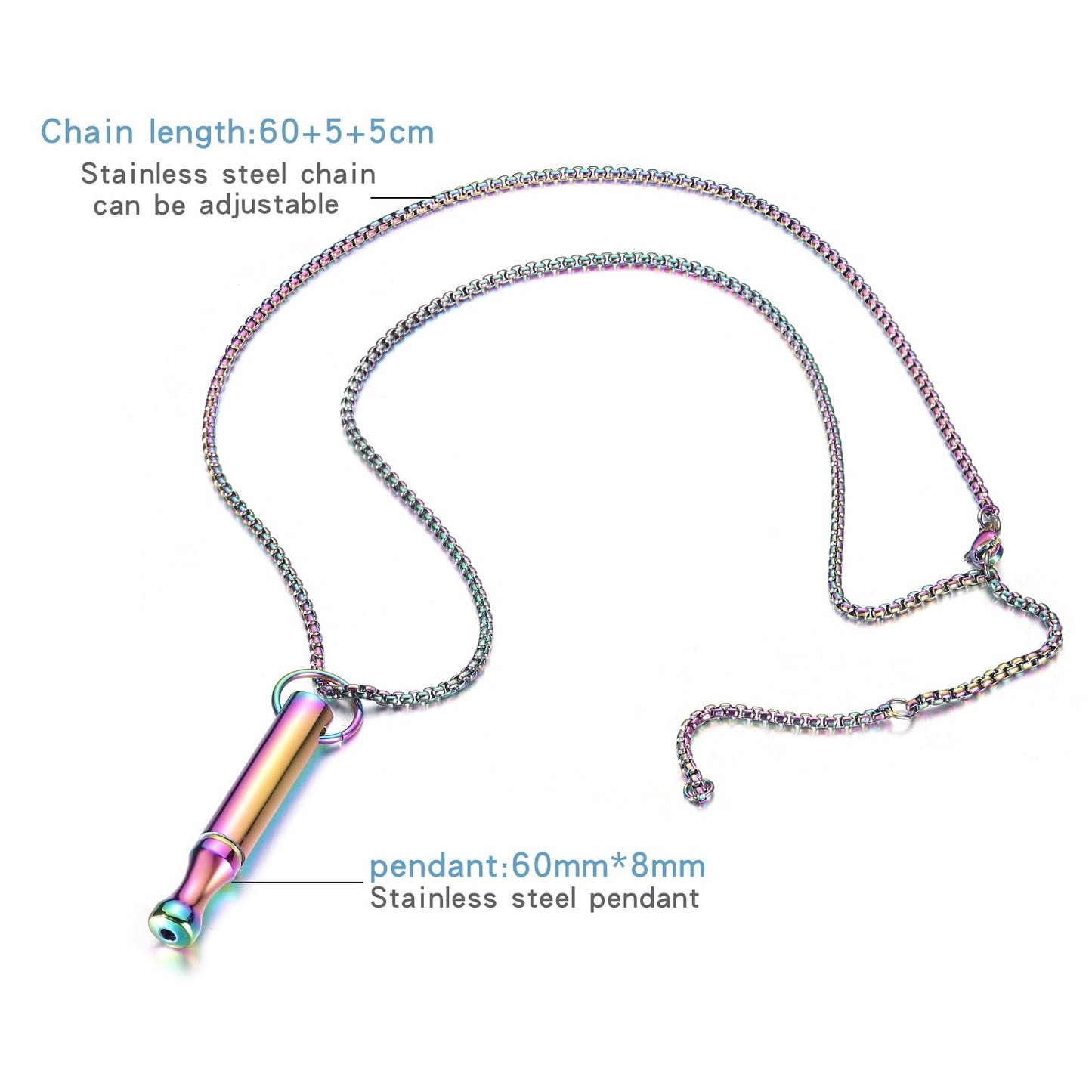 Mindfulness Breathing Necklace Stress Relief Pendant Stainless Steel Anxiety Breathe Necklace for Women Men (Rotundity, Rainbow)