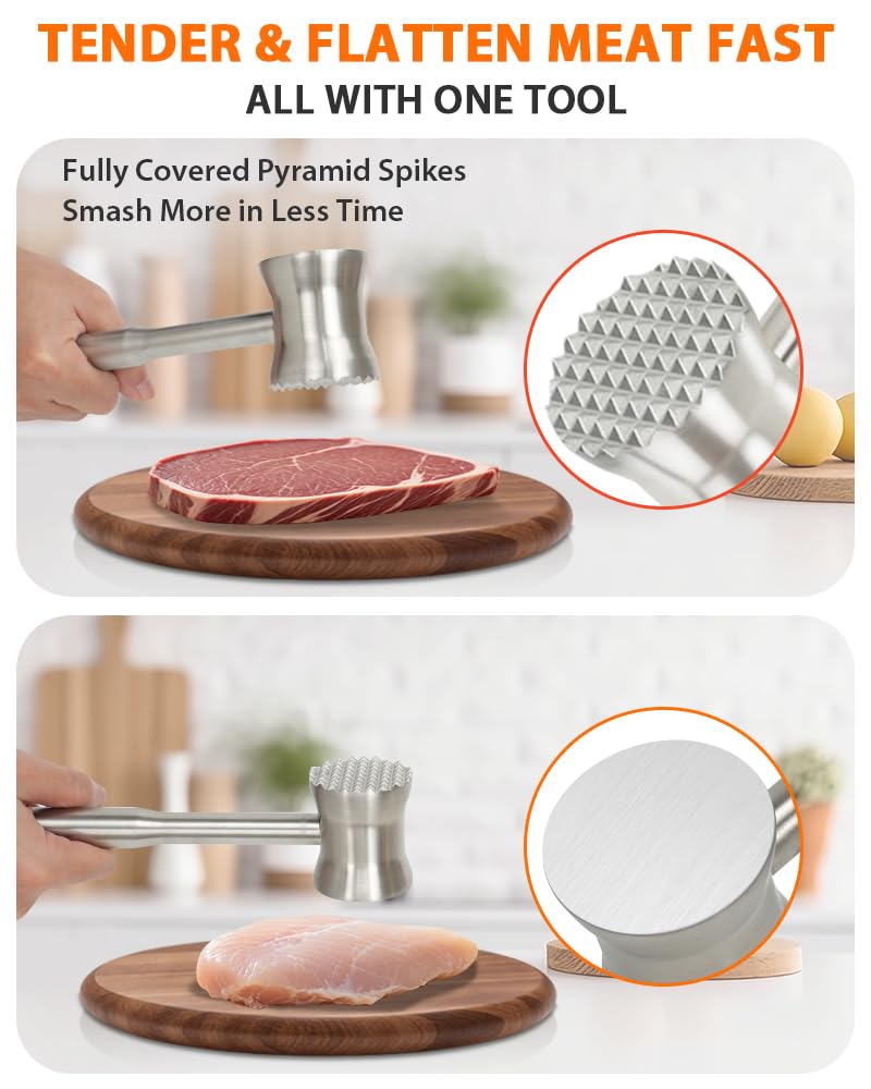 Brigii Meat Tenderizer Tool, 304 Stainless Steel Meat Mallet, 0.8lb Heavy Duty, 2 in 1 Meat Pounder for Beef, Steak, Chicken, Lamb, Dishwasher Safe