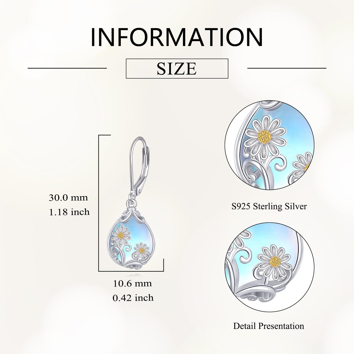 POPLYKE Moonstone Filigree Teardrop Drop Dangle Earrings Sterling Silver Daisy Leverback Earrings Moonstone Jewelry Gifts for Women