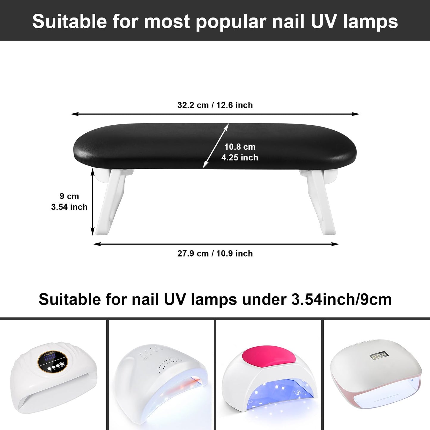 Diesisa Nail Arm Rest, Foldable PU Leather Nail Hand Rest For Nails Tech with Soft Table Mat, Soft Hand Rest for Acrylic Nails/Nail Hand Pillow for Manicure Salon Use-black