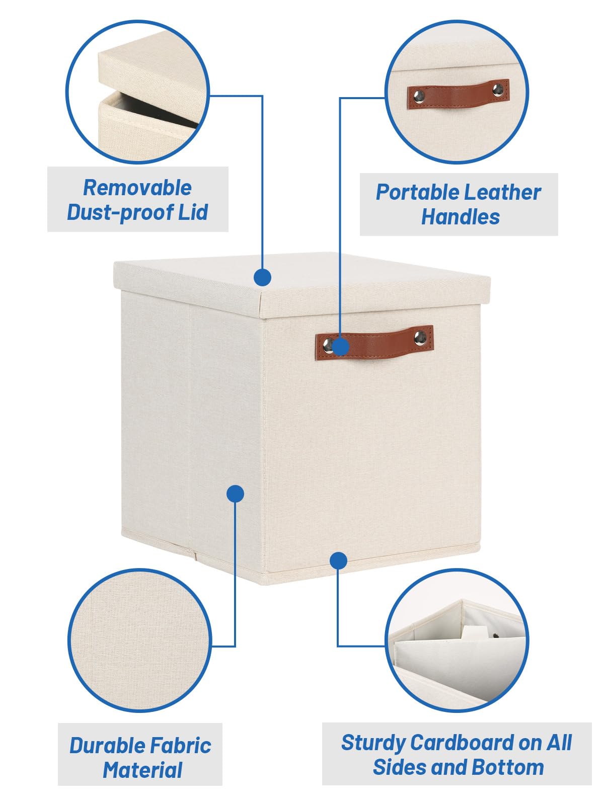 Temary Fabric Storage Bins with Lids 13 Inch Storage Cubes with Lid, Decorative Foldable Storage Boxes for Clothes, Closet Organizers (Beige, 13x13x13inch)