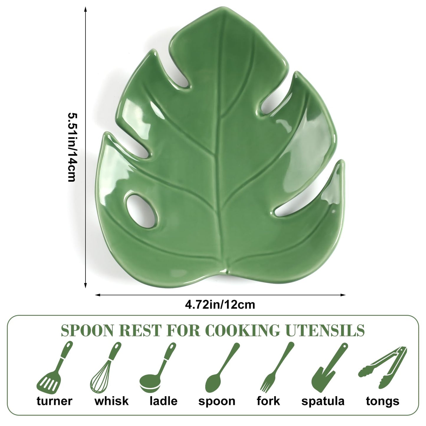 Honeydak Ceramic Spoon Rest for Kitchen Counter Monstera Leaf Shaped Tray Decorative Spoon Rest Tea Bag Dish Tea Light Holder
