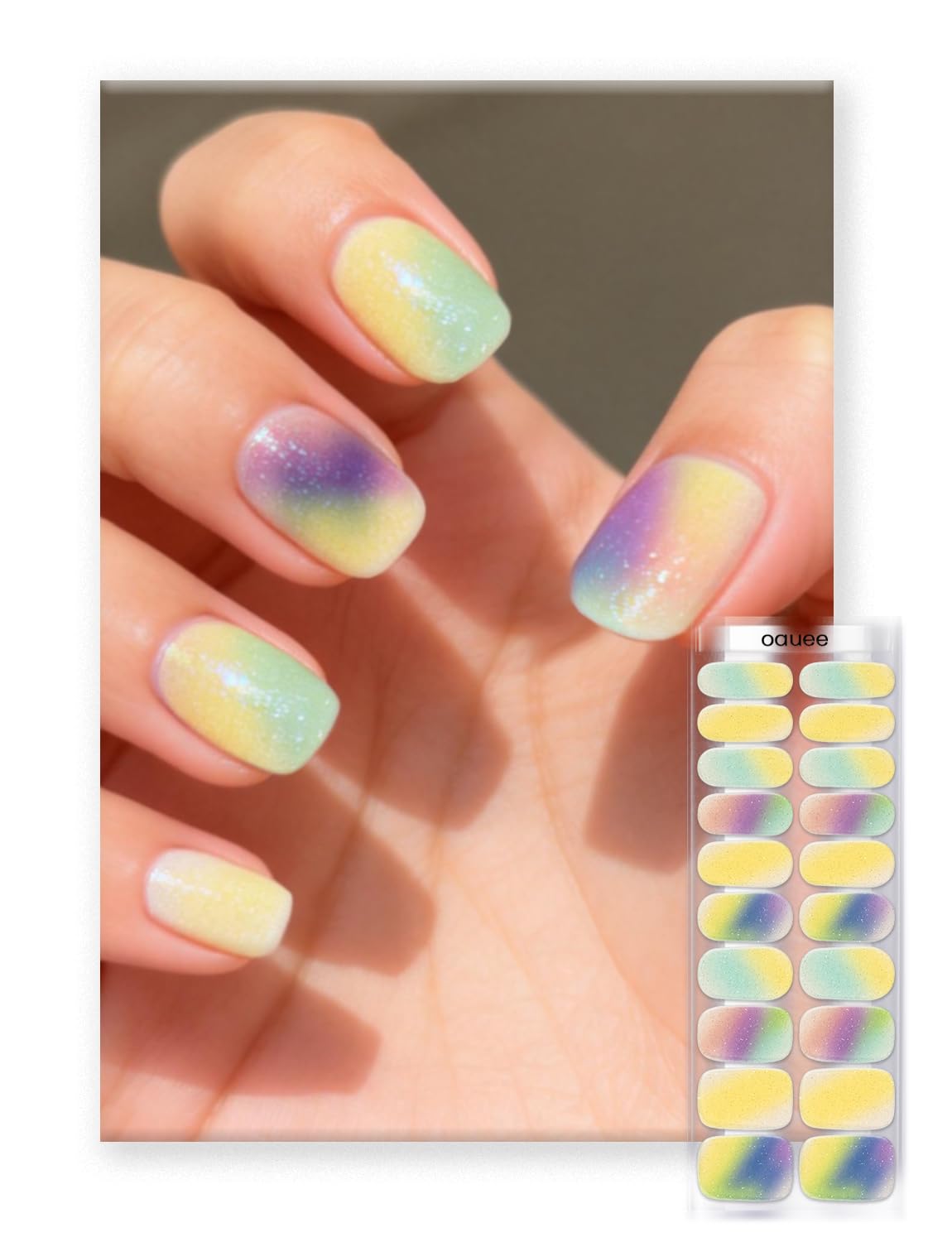 Oauee Semi Cured Gel Nail Strips | Built-In Gel Top Coat | UV Light Required | Salon Quality, Easy Application And Removal (Fine Glitter Color)