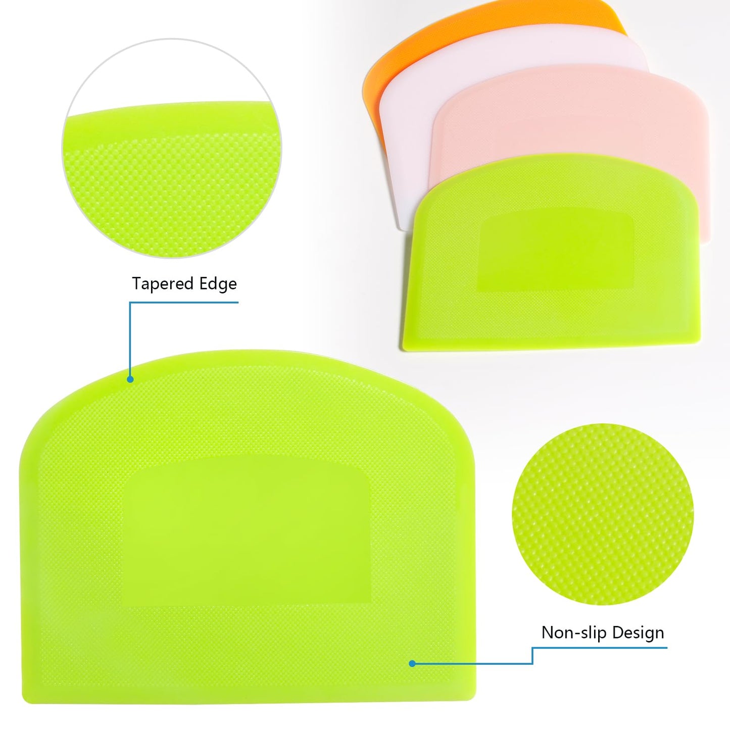 CEWIFO Bench Scraper Dough Scraper for Baking, 20 PCs BPA Free PE Plastic Flexible Bowl Scraper, Food-safe Plastic Dough Cutter for Bread Cake Dough Fondant Icing (White, Green, Orange, Pink)