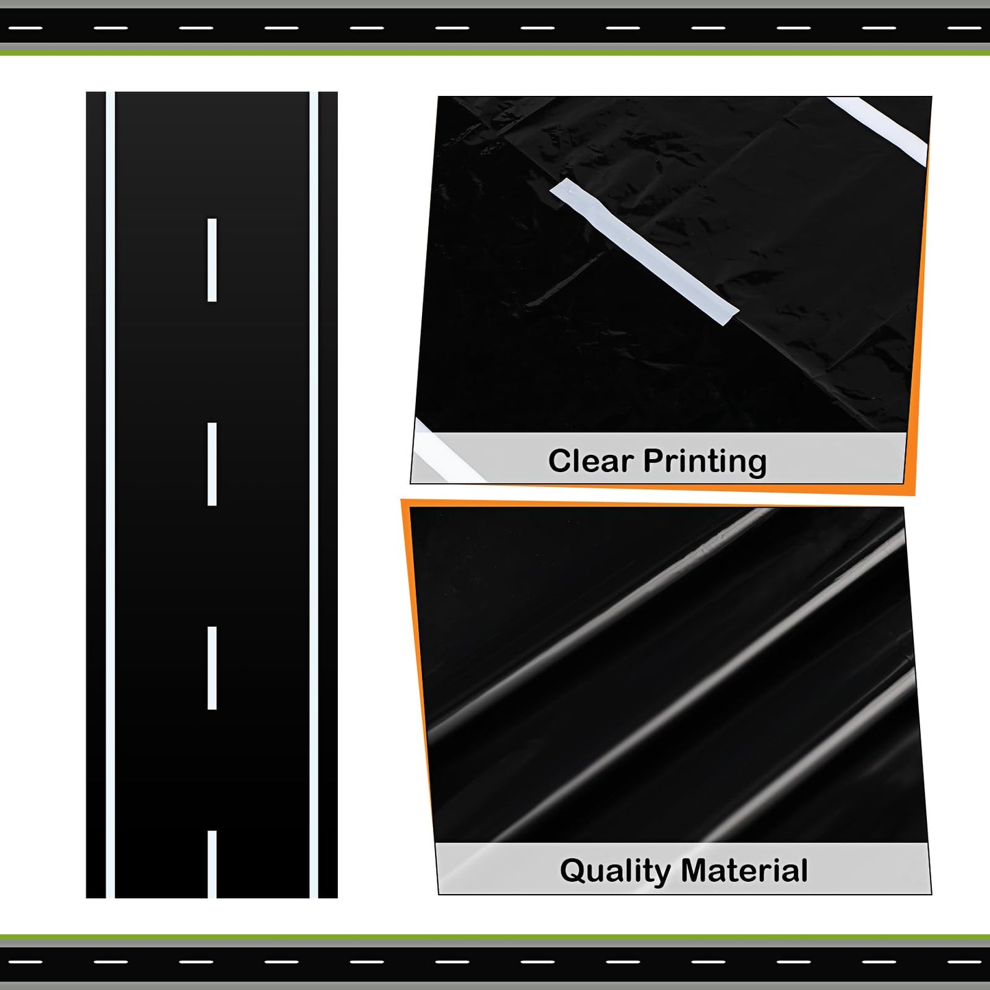 Remagr Racetrack Floor Running Black Racer Party Decoration Mat Road Table Runner Long Racetrack Tablecloth Drag for Party (Simple Style,118 ft X 2 ft)