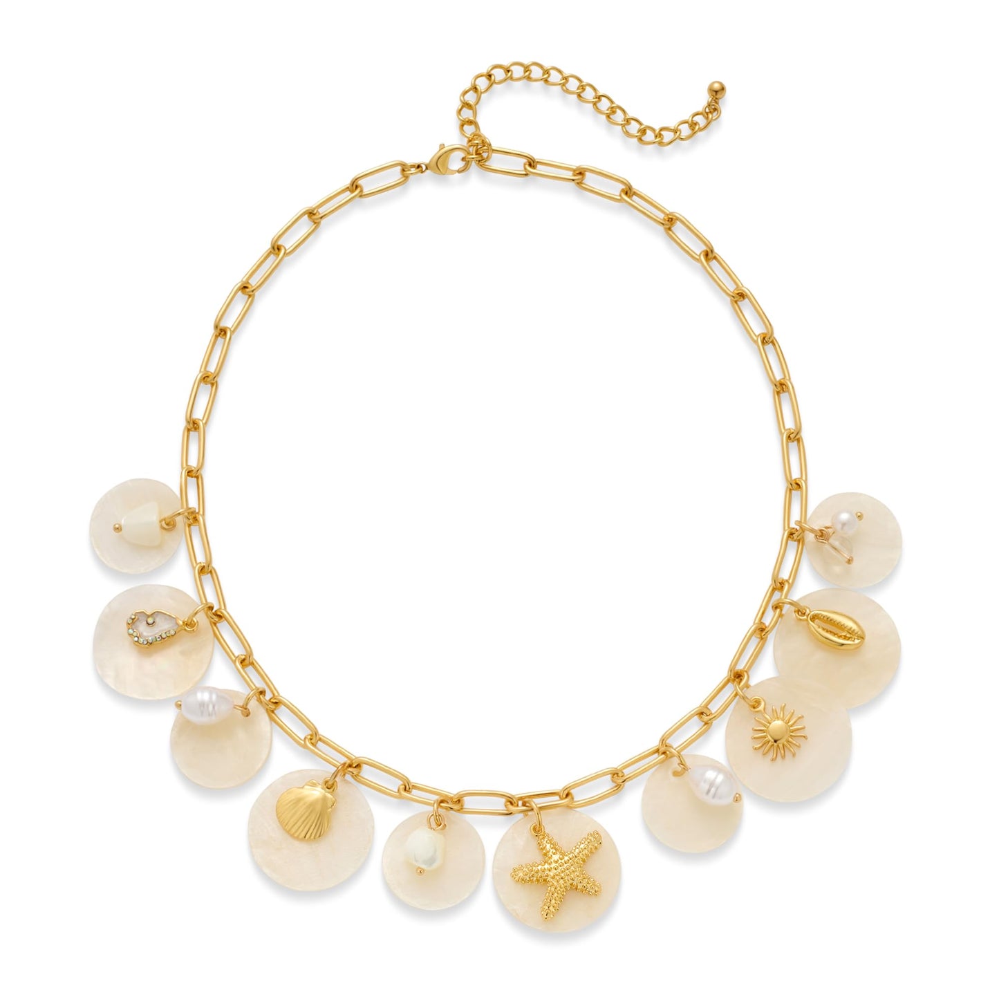 CLASSYZINT Gold Shell Pendant Necklaces Paperclip Beach Charm Necklace Adjustable Trendy Summer Necklace