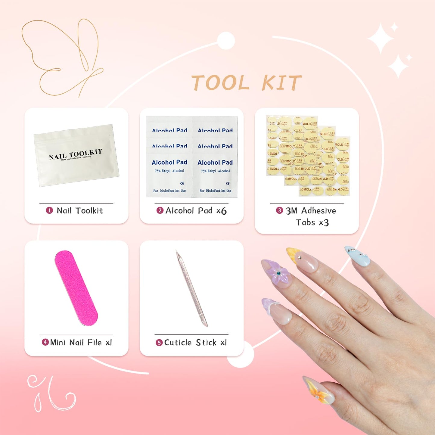 Handmade Press on Nails Summer Sea 3D Ocean Shell False Nails for Girls Reusable Beach Design Medium Almond Stick on Nails Floral Acrylic Fake Nails for Vacation