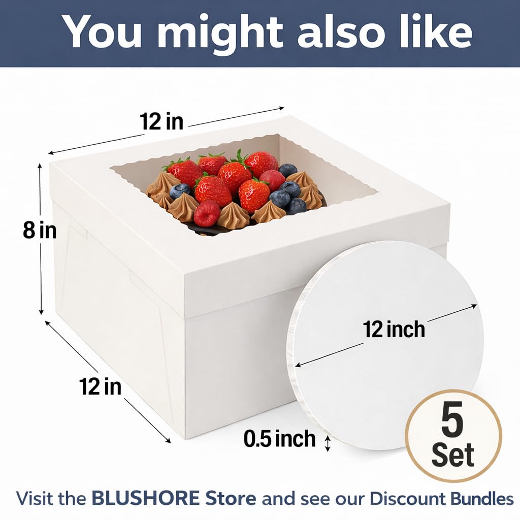 BluShore Cake Boards Tiering Kit - Cake Board 10 Inch, 8 Inch, and 6 Inch (5 Pieces Each) With Parchment Paper Rounds, Wooden Dowels, and Straw Dowels - Cardboard Cake Rounds Stacking Kit [130 Pieces]