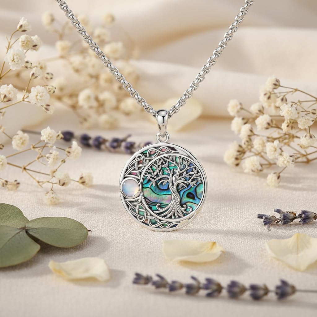 ONEFINITY Tree of Life Necklace for Women Celtic Knot Abalone Shell Pendant Tree of Life Jewellery Gift for Men