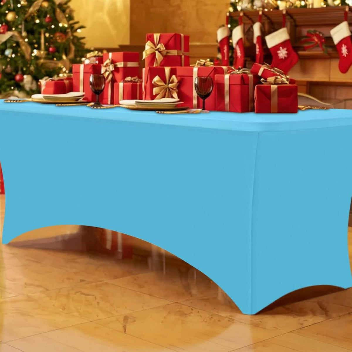 Smiry 2 Pack Spandex Table Cloth 4FT, Elastic Fitted Stretch Tablecloths for Rectangle Tables, Washable Table Cover for Outdoor, Wedding, Banquet & Parties (Blue Mist, 48Lx30Wx30H Inch)