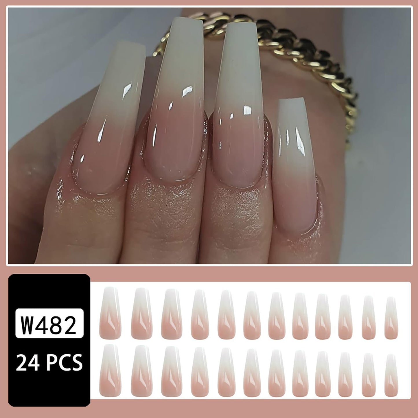 24Pcs French Tip Press on Nails RTKHFZE Extra long Ballet False Nails Coffin Full Cover Fake Nails with Jelly White Gradient Designs Acrylic Nails Press Ons Stick on Nail for Women Manicure