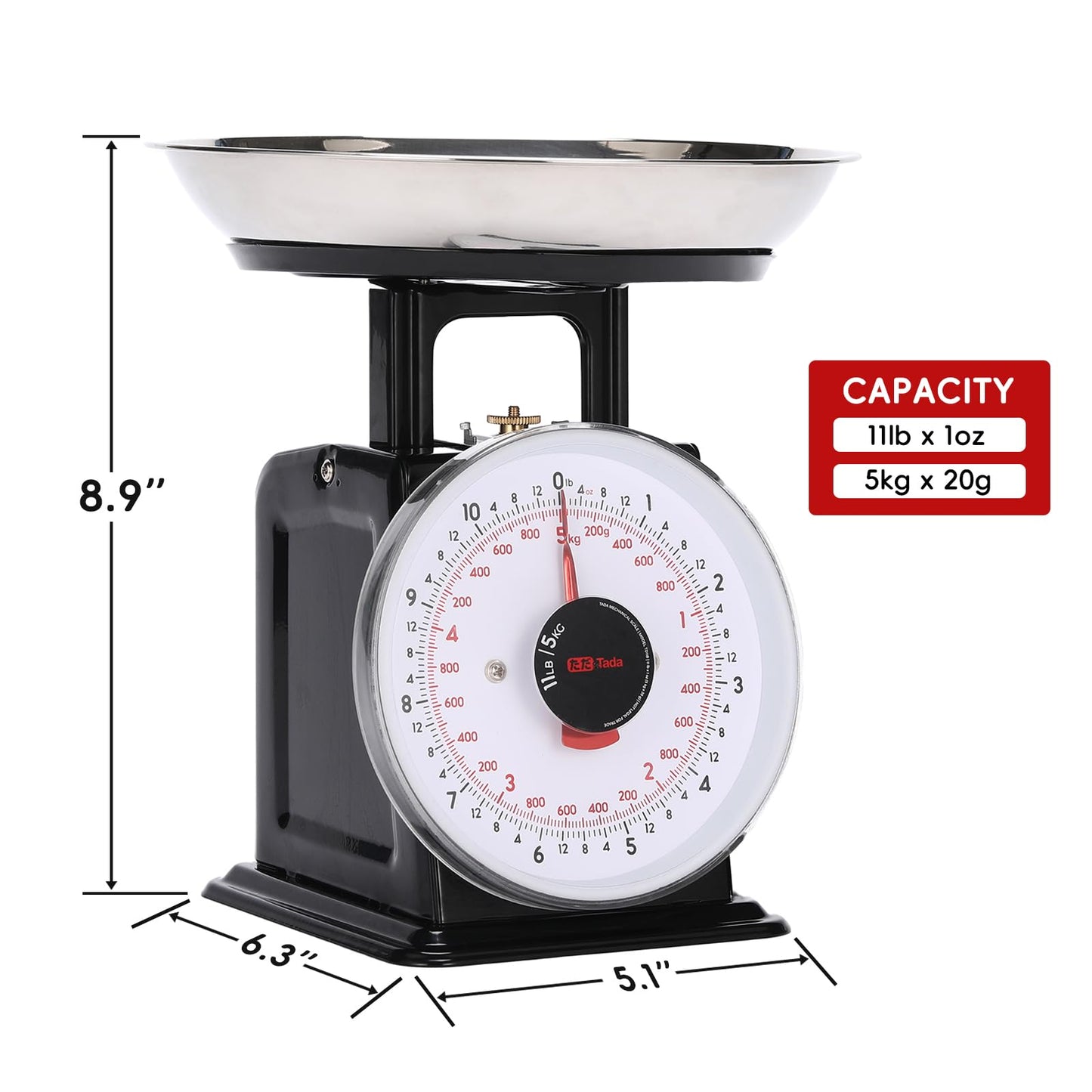 Tada 11lb Analog Kitchen Mechanical Food Scale Weighing Dial Scale with Bowl
