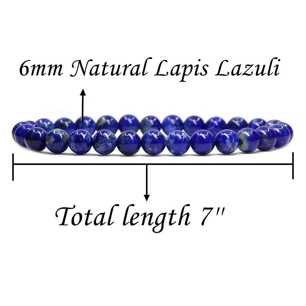 Angelstones Handmade Natural Lapis Lazuli Healing Gemstone 6mm Round Beads Stretch Crystal Bracelet 7 Inch Unisex