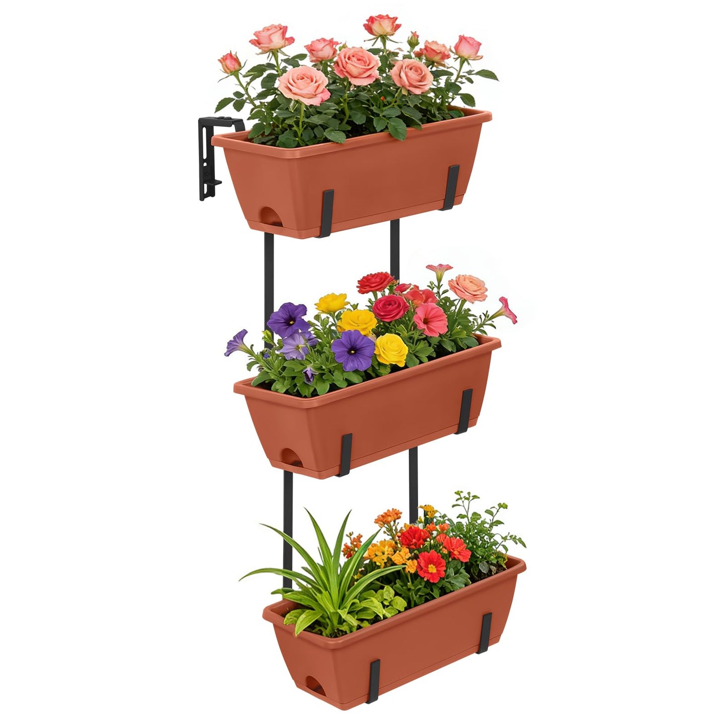OYEAL Railing Planter Box Window Boxes Planters with Adjustable Brackets Balcony Fence Hanging Flower Planters for Patio, Deck, Porch Railing, Brick Red