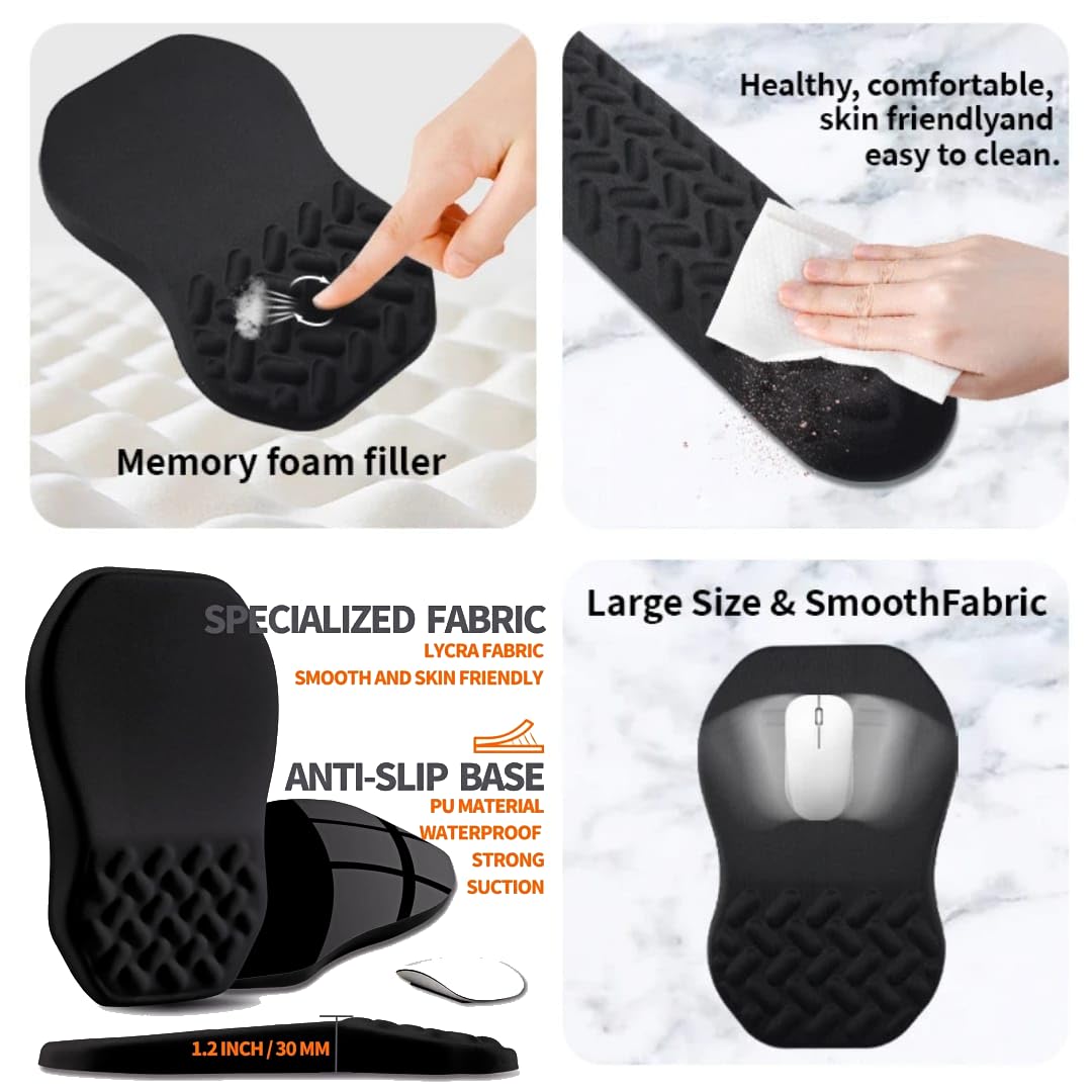 3-in-1 Ergonomic Mouse Pad Set with Keyboard Wrist Rest Support & Cable Organizer – Memory Foam for Carpal Tunnel & Pain Relief, Non-Slip Base – Ideal for Office & Gaming – Gift Box – Black-Meeshoo