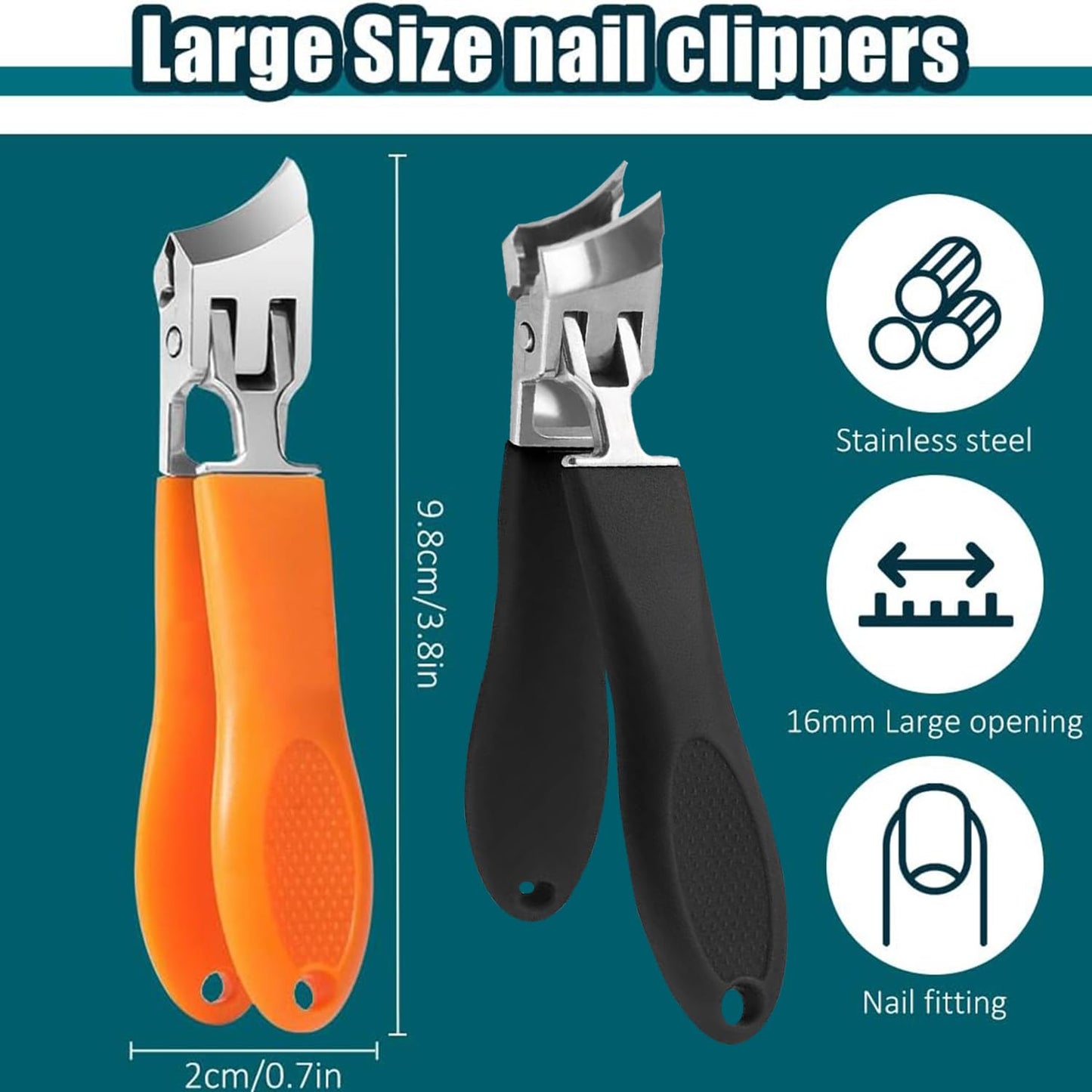 Generic 2PCS Wide Jaw Opening Anti-Splash Slanted Nail Clipper, Curved Toenail Clippers for Thick Toenails, Ingrown Nail Clippers, Black+Orange