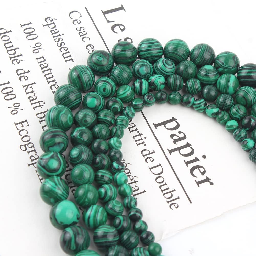 Yochus 60pcs Glossy Malachite Beads，6mm Healing Power Natural Stone Round Loose Gemstone Beads for Jewelry Making Earring Necklace DIY Crafts