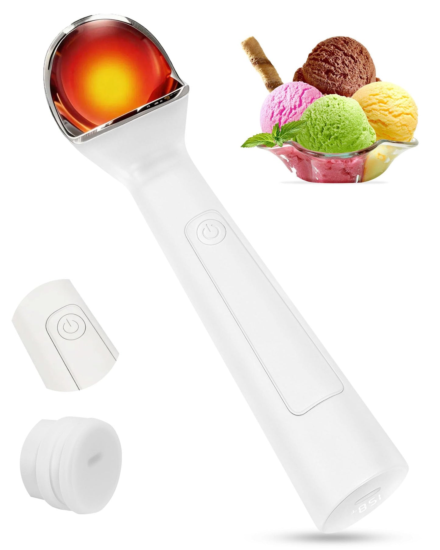 Heated Ice Cream Scoop Rechargeable, Heating Electric Ice Cream Scooper with LED Display, 158°F Warming Spoon for Hard Icecream