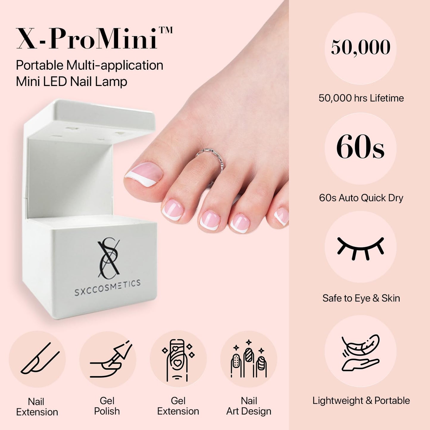 SXC Cosmetics X-Pro Tips French Tip Press On Toenails for Women, Acrylic Soft Gel System (Short French Pink, Short)