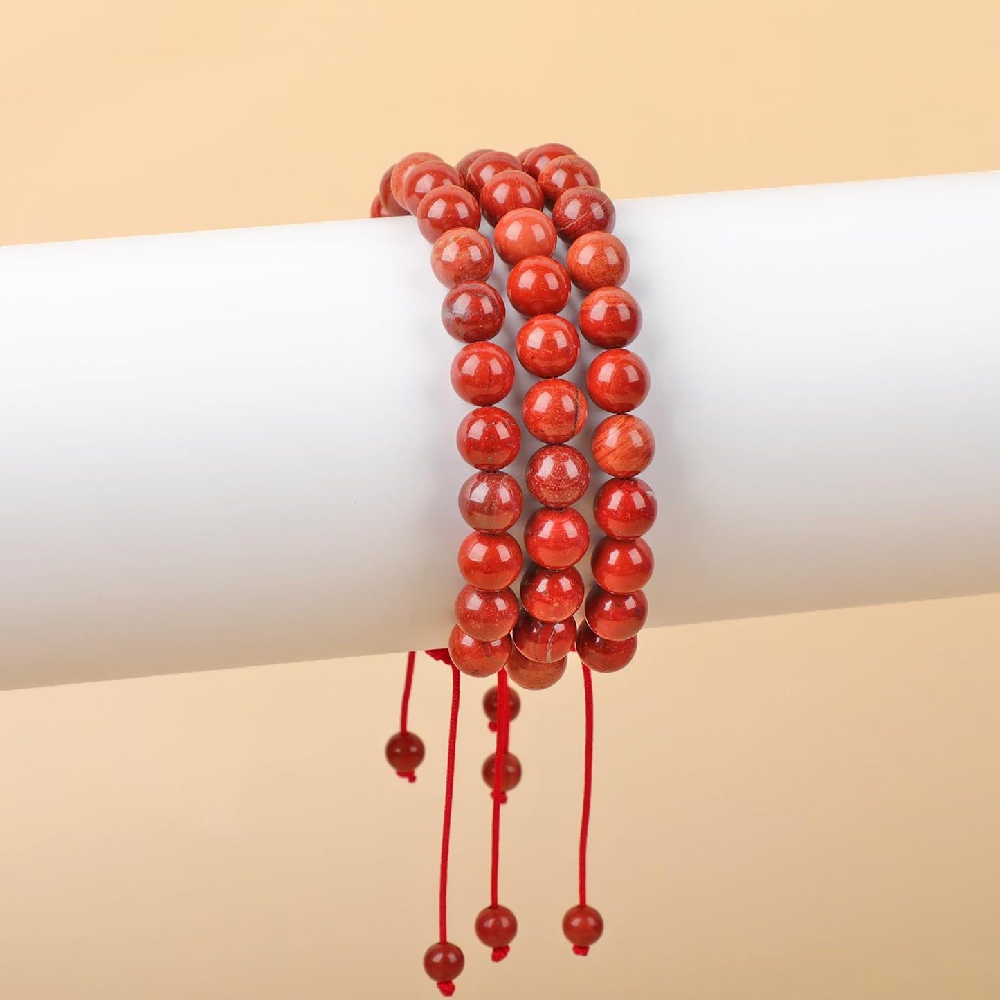 AD Beads Natural 8mm Gemstone Bracelets Healing Power Crystal Macrame Adjustable 7-9 Inch (Red Jasper)