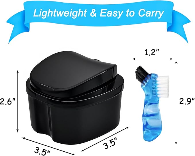 Keedolla 2 Pack Denture Bath Case Partial Denture Cup Retainer Cleaning Container, Denture Wash Container Retainer Bath Box Cup Case - Black and White