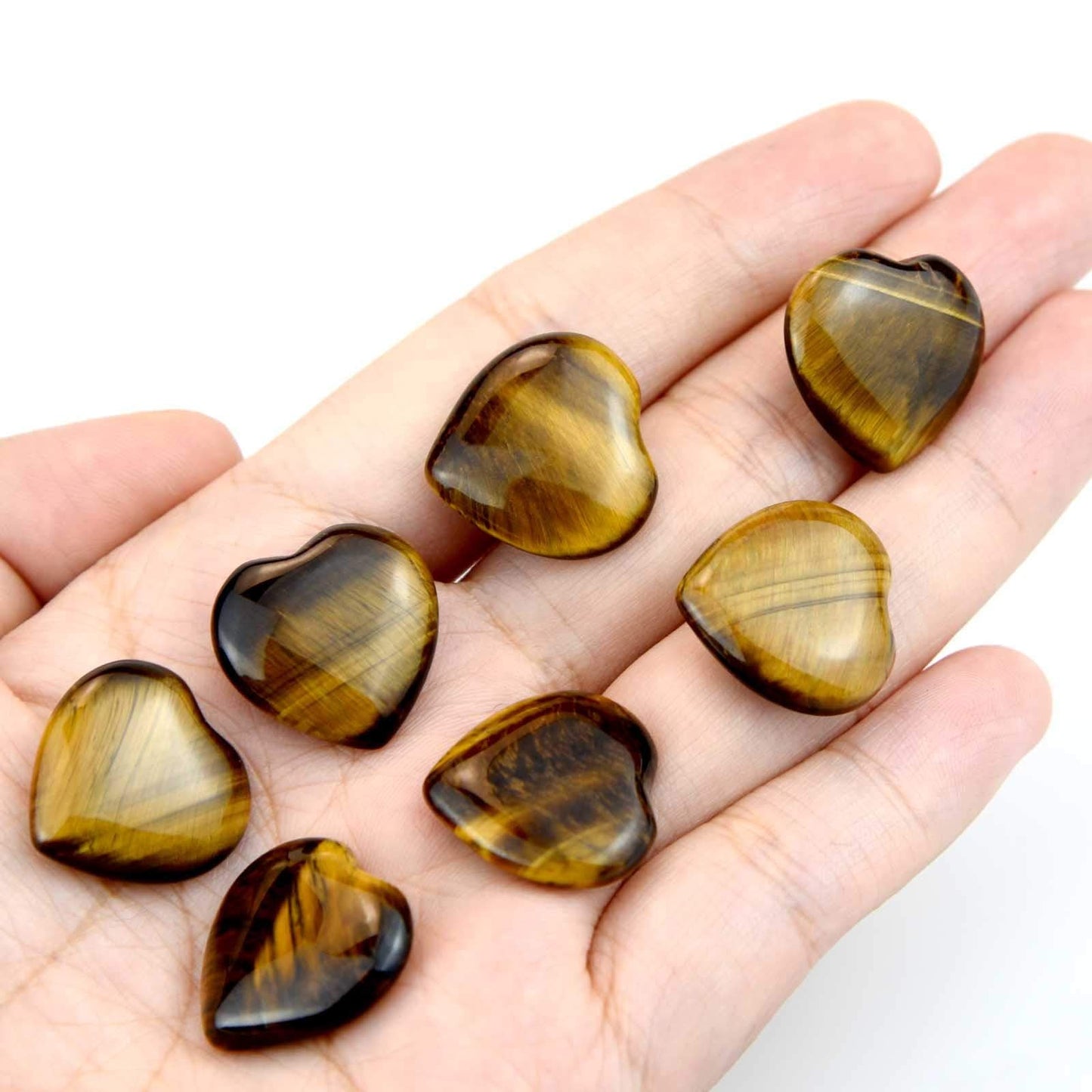 Marrywindix 15 Packs 0.8 Inch Healing Crystal Natural Tiger Eye Stone Heart Love Carved Palm Worry Stone Chakra Reiki Balancing