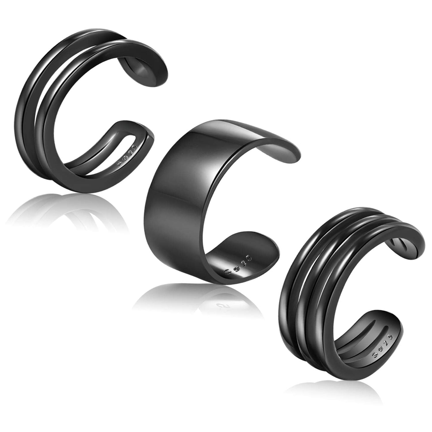 Ear Cuffs 925 Sterling Silver Black Cuff Earrings for Women Black Clip on Earrings Non Piercing Earrings Small Cartilage Cuffs Conch Earrings