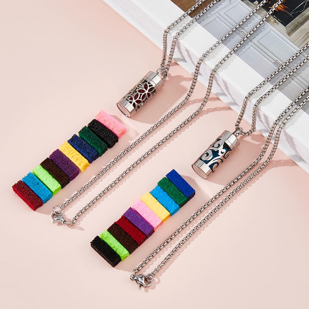 SUPERFINDINGS 2 Style Diffuser Oil Pendant Essential Oil Necklace Stainless Steel Perfume Diffuser Interchangeable Perfume Pads Aromatherapy Bottle Necklaces for Woman Men 70.5cm