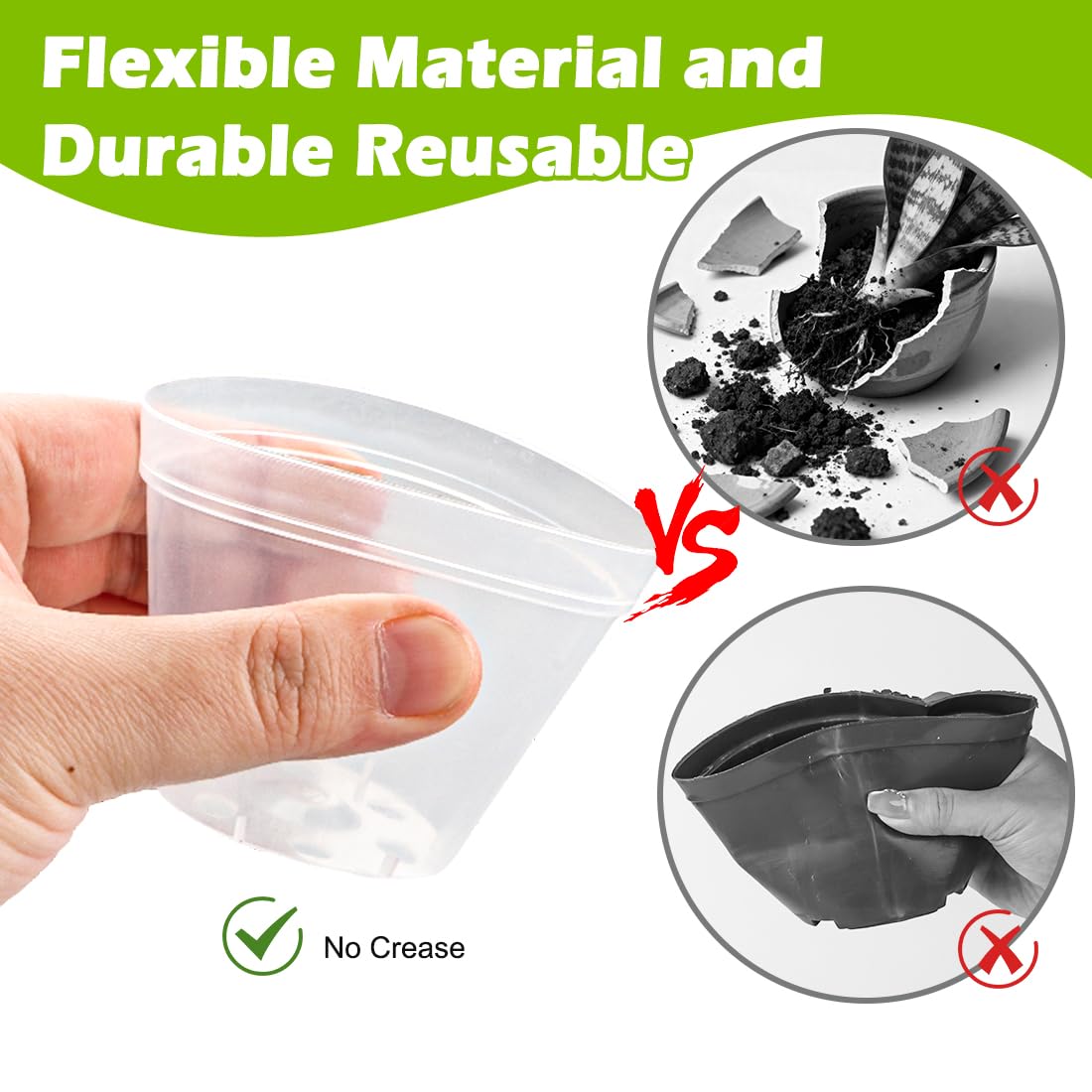 RooTrimmer 5 Pack Rectangular Window Sill Plant Pot Trays, 10 Pack 8 Cell Nursery Pot Trays with Clear Round Pots 80pcs