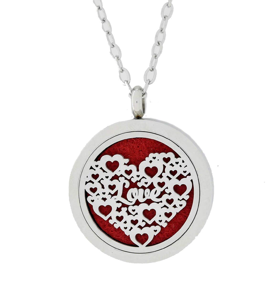 Aromatherapy Essential Oil Diffuser Stainless Steel 30MM Silver Magnetic Locket Pendant 2 Sizes Chain Necklace, Refill Pads & Diffuser Bracelet in a Velvet Bag (Loveheart)