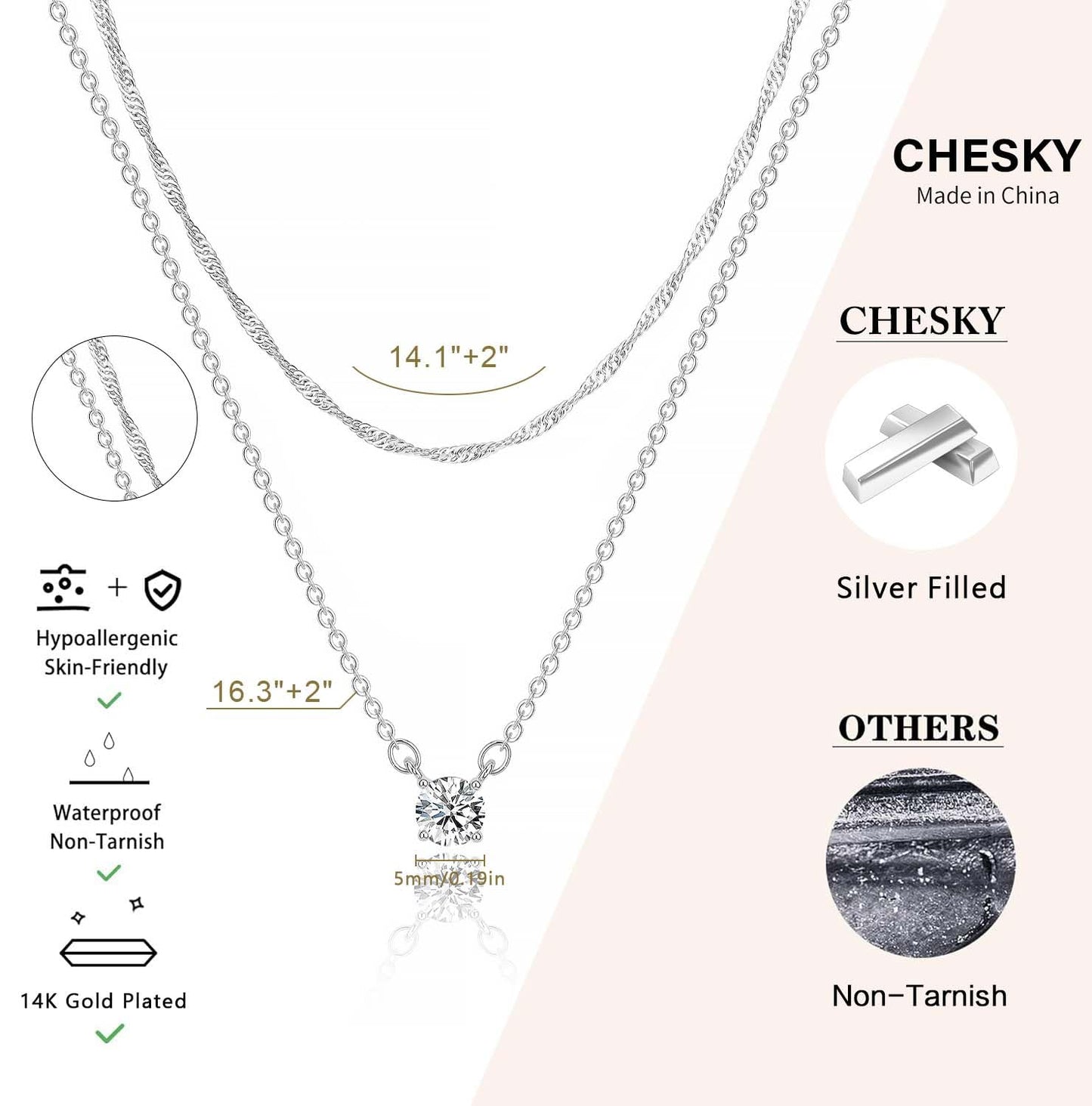 CHESKY Layered Silver Necklaces for Women Trendy,Dainty Stackable Charm Necklaces for Womens Layering CZ Pendant Necklaces Stack Silver Jewelry Set for Women Gifts