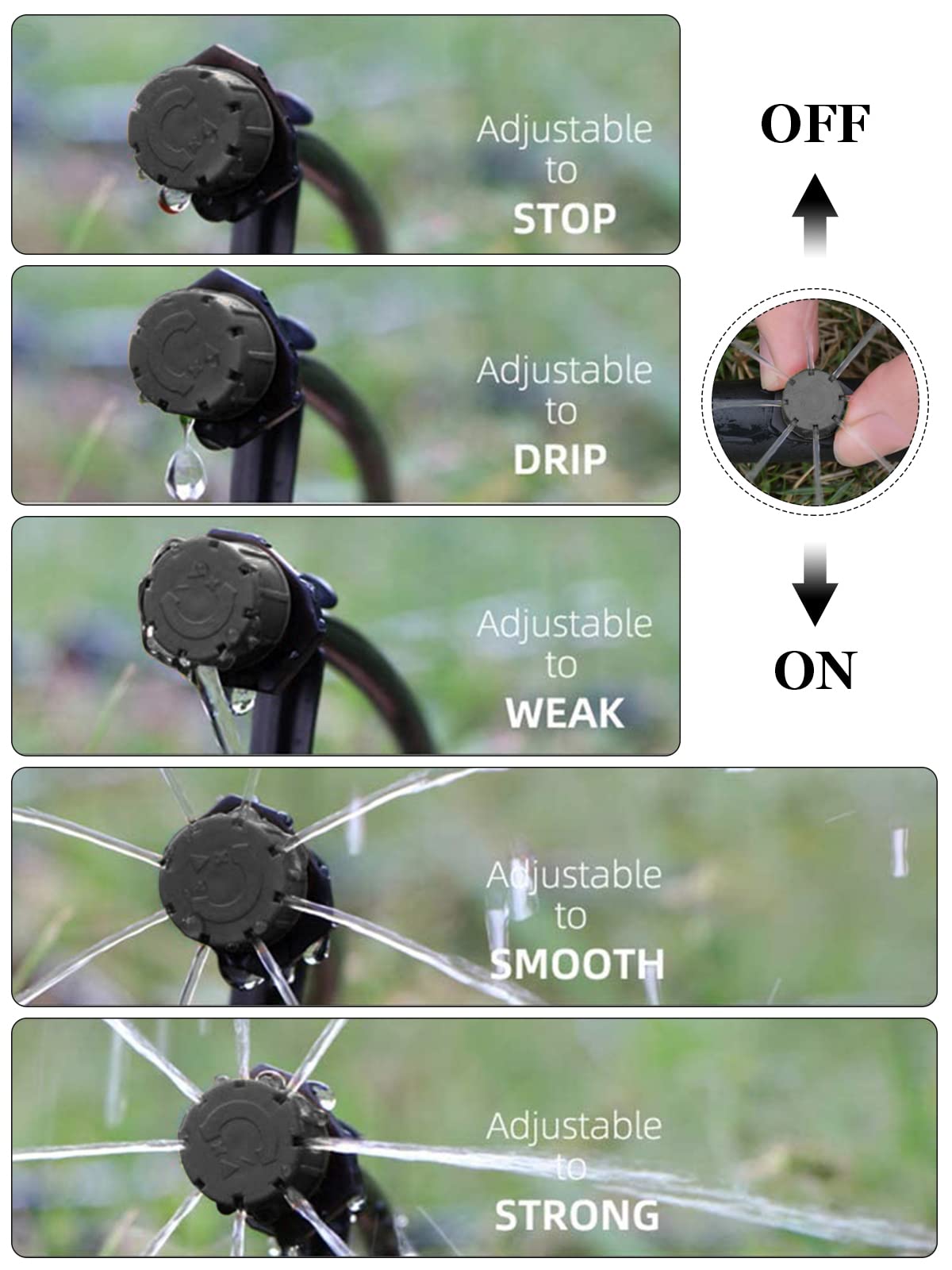 Kalolary 200Pcs Adjustable Irrigation Drippers, 1/4 Inch Barbed Drip Emitter 360 Degree Watering Sprinklers Anti-Clogging Drippers for 4mm/7mm Garden Watering System
