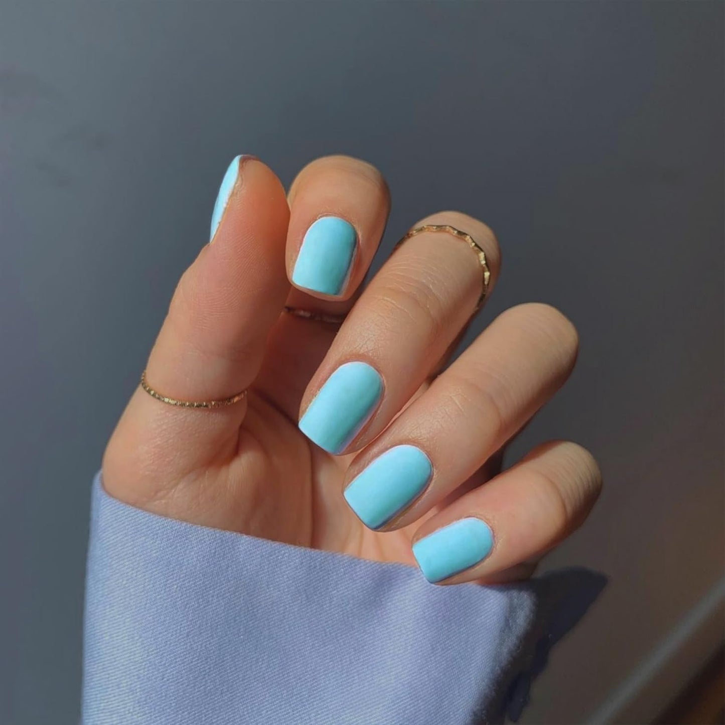 Matte Blue Press on Nails Short Square Fake Nails Short Square Nails Press ons, Soft Gel Acrylic Glue on Nails Stick on for Women Thick Solid Color 24pcs