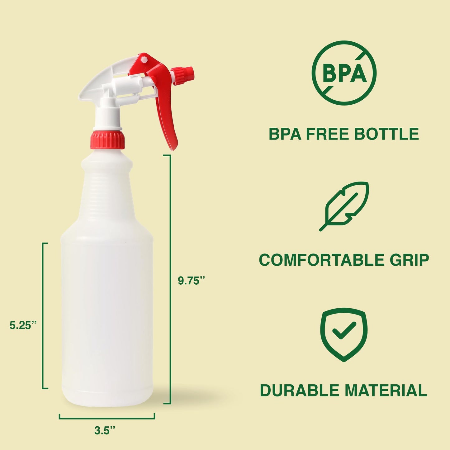 Heavy Duty 32oz Plastic Spray Bottles for Cleaning - Large Empty Industrial Bottles for Gardening Solutions, Vinegar, Chemicals, Professional Cleaners - Adjustable Sprayer Nozzle - Red 2 Pack