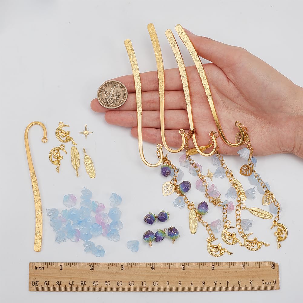 FREEBLOSS 4 Set DIY Metal Bookmark Kit Bookmark DIY Kit Vintage Bookmarks Fairy Bookmark Handmade Bookmarks Set with Instructions Metal Bookmarks for Women for Book Lovers