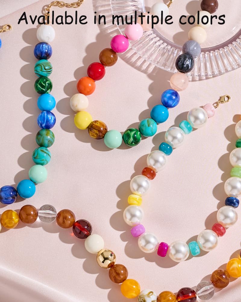 FAUTHENTICUTE Large Pearl Beaded Necklace Chunky Pearl Choker with Vibrant Colorful Spacer Beads Boho Collar Statement Jewelry Trendy Gift for Women