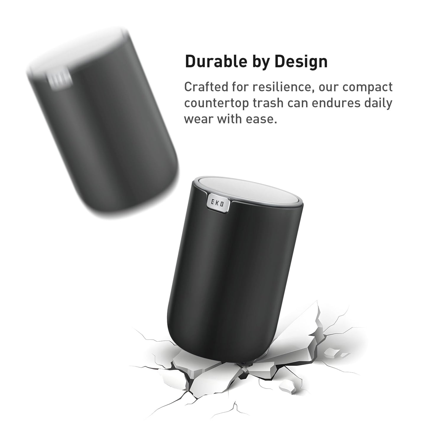 EKO Fandy 0.4 Gal/1.5L Mini Tabletop Trash Bin with Swing-Lid, Desktop Trash Can for Bathroom Countertop, Vanity, Coffee or Office, Small Garbage Bin (Black)