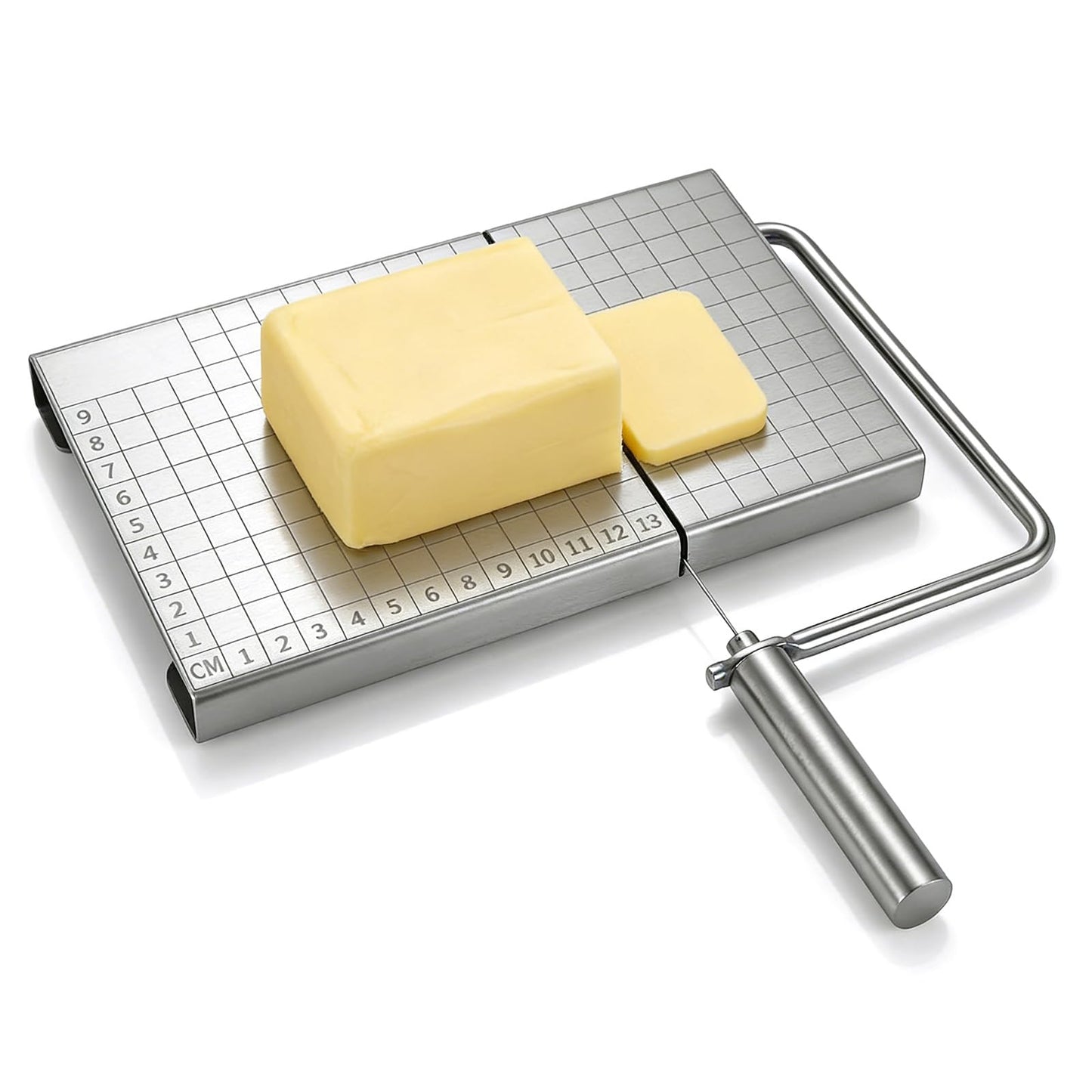 MOCCOOL Wire Cheese Slicer with Measuring Board, Adjustable Tension Control, Stainless Steel Wire Cutter for Butter and Cheese, Heavy-Duty Design