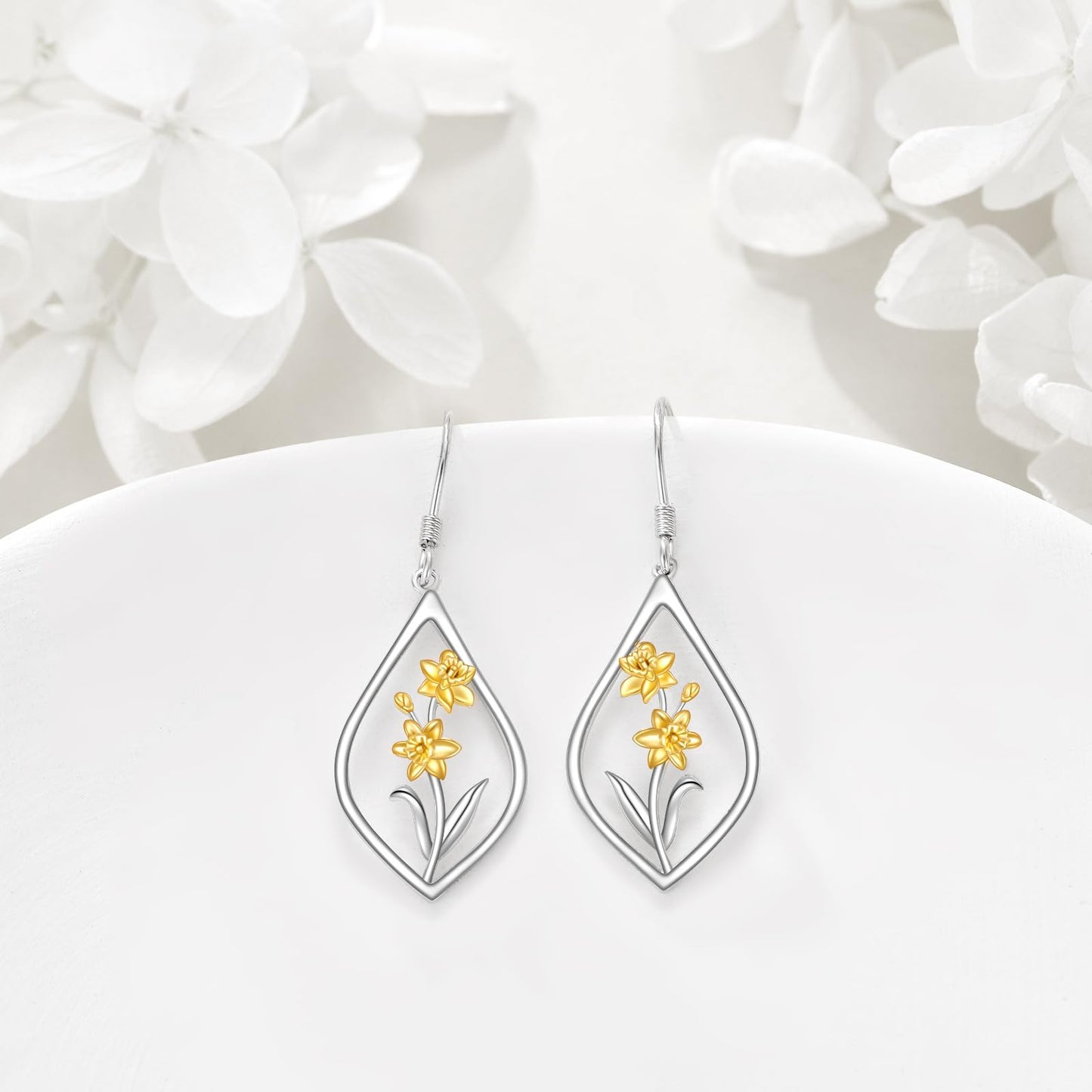 Daffodil Earrings 925 Sterling Silver March Birth Flower Dangle Earrings Teardrop Jewelry Gifts For Women