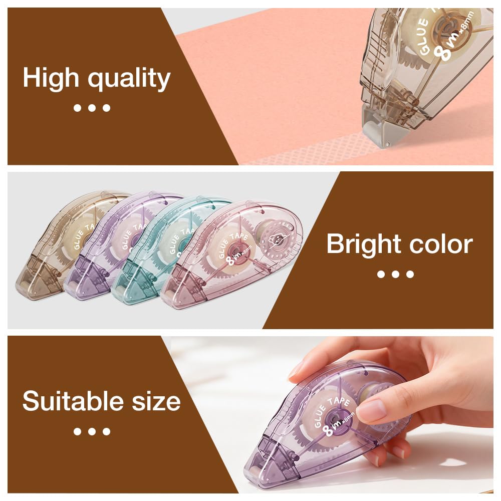 Double Sided Tape Roller - 8 Pack Adhesive Scrapbook Glue Tape Runner Roller for Scrapbooking,Wrapping, School Kids Paper Handicraft,Crafts Gift Wrap and Arts Projects (8mm x 210ft)