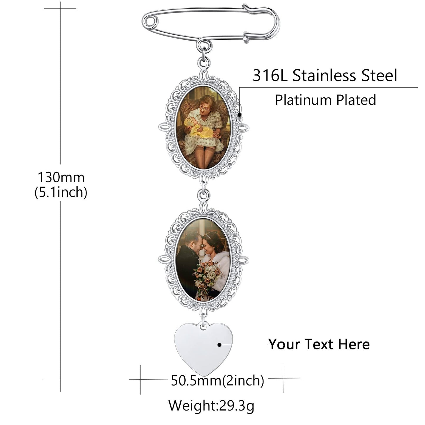 Custom4U Wedding Bouquet Photo Charms Picture Pins Customized Memorial Jewelry for Men Women Groom Bride