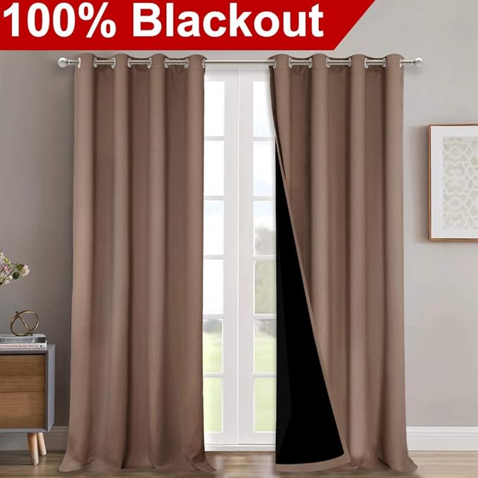NICETOWN 100% Blackout Blinds, Set of 2, 46" x 96", Cappuccino, Laundry Room Decor Window Treatment Curtains for Large Patio Sliding Door, Thermal Insulated Curtains for Bedroom