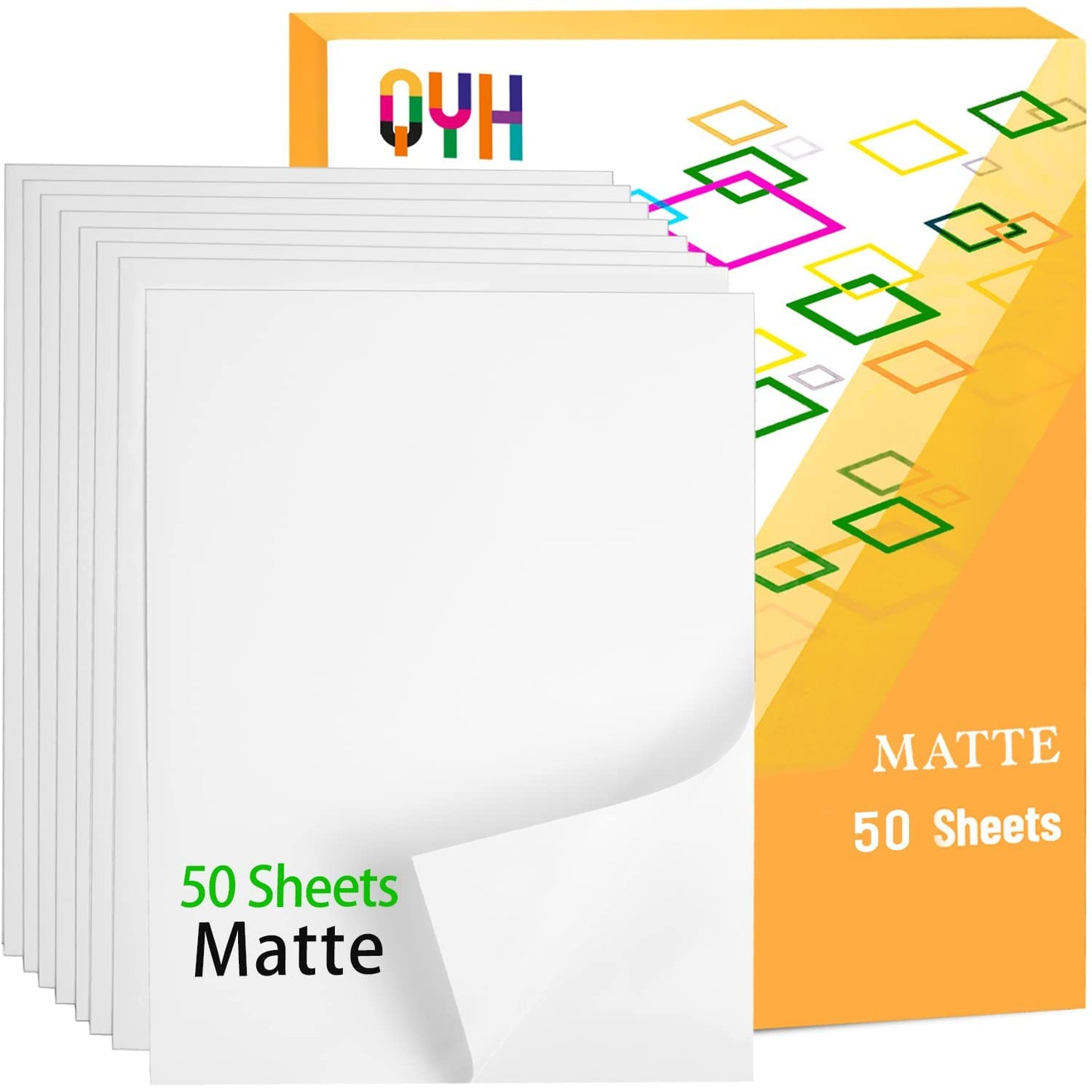 QYH Printable Vinyl Sticker Paper for Inkjet & Laser Printer - Matte White Waterproof, 50 Sheets Vivid Colors, Compatible with Cricut, Silhouette, Ideal for Small Business & DIY- 8.5"x11"