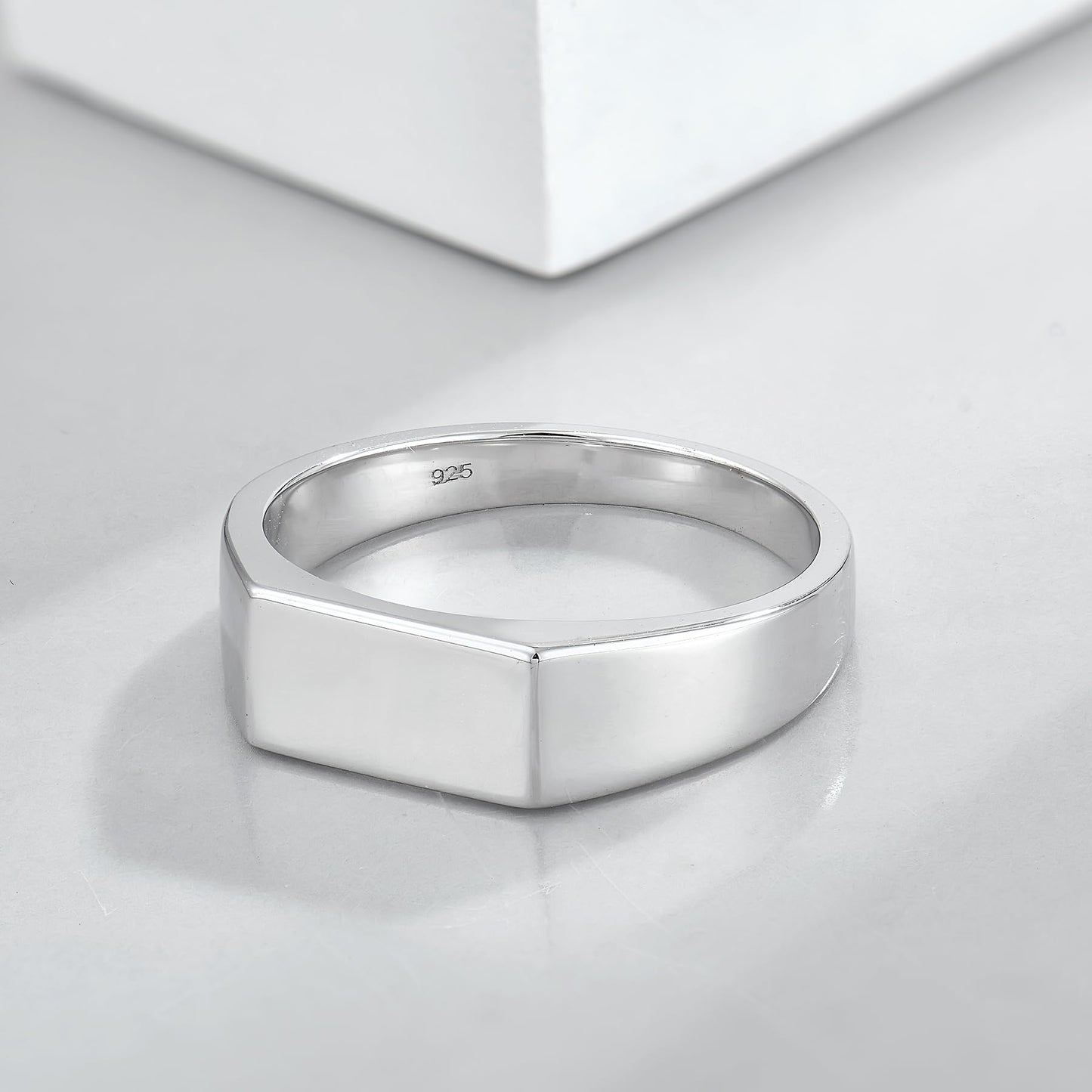STARCHENIE Sterling Silver Signet Ring, 6mm Wedding Band, Unisex Pinky Thumb Ring Size 8