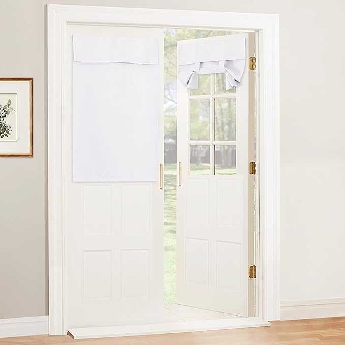 RYB HOME Blackout French Door Curtain - Privacy Thermal Insulated Window Shades for Patio Kitchen Front Entry Back Door Glass Window, Self Adhesive No Drill, 1 Panel, 30" W x 40" L, Pure White