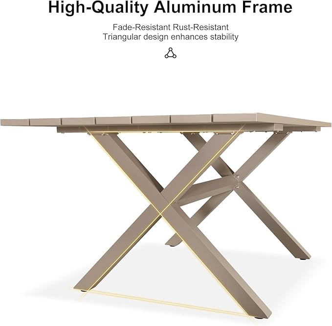 PURPLE LEAF 9 Piece Longer Patio Dining Set with Outdoor Aluminium Dining Table and Woven Chairs Modern Metal Furniture Cushions Sets for Garden Yard Indoor Decor Kitchen Champagne