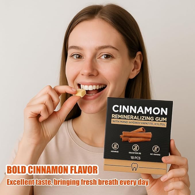 Cinnamon Remineralizing Gum with Nano Hydroxyapatite, Sugar-Free Xylitol and Tree Sap Blend for Daily Oral Freshness, Chewing Gum for Advanced Enamel Protection, No Gluten (2)